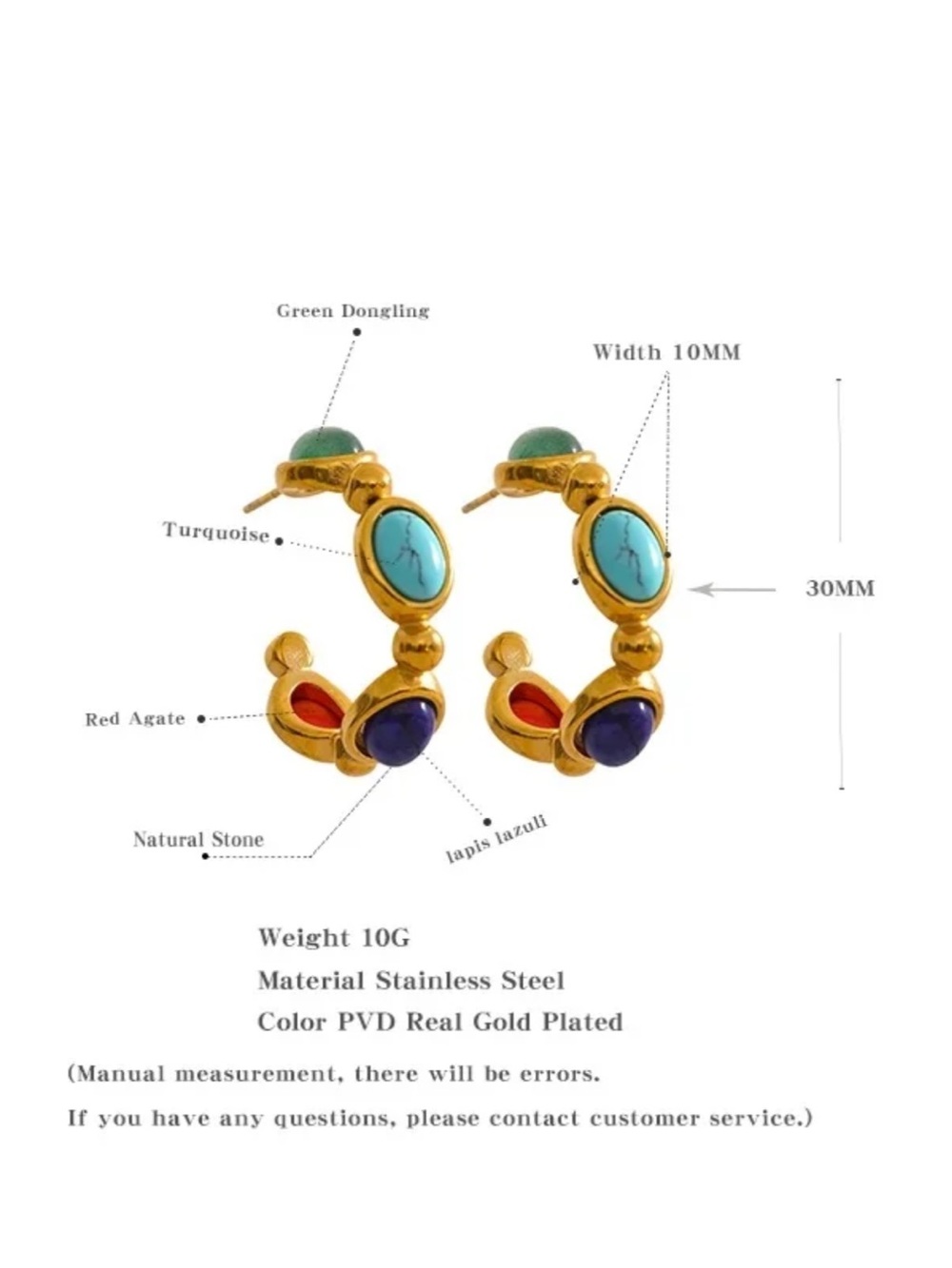 Coastal Grit Gold Hoop Earrings with Multicolor Stone Accents - Picture 4 of 10